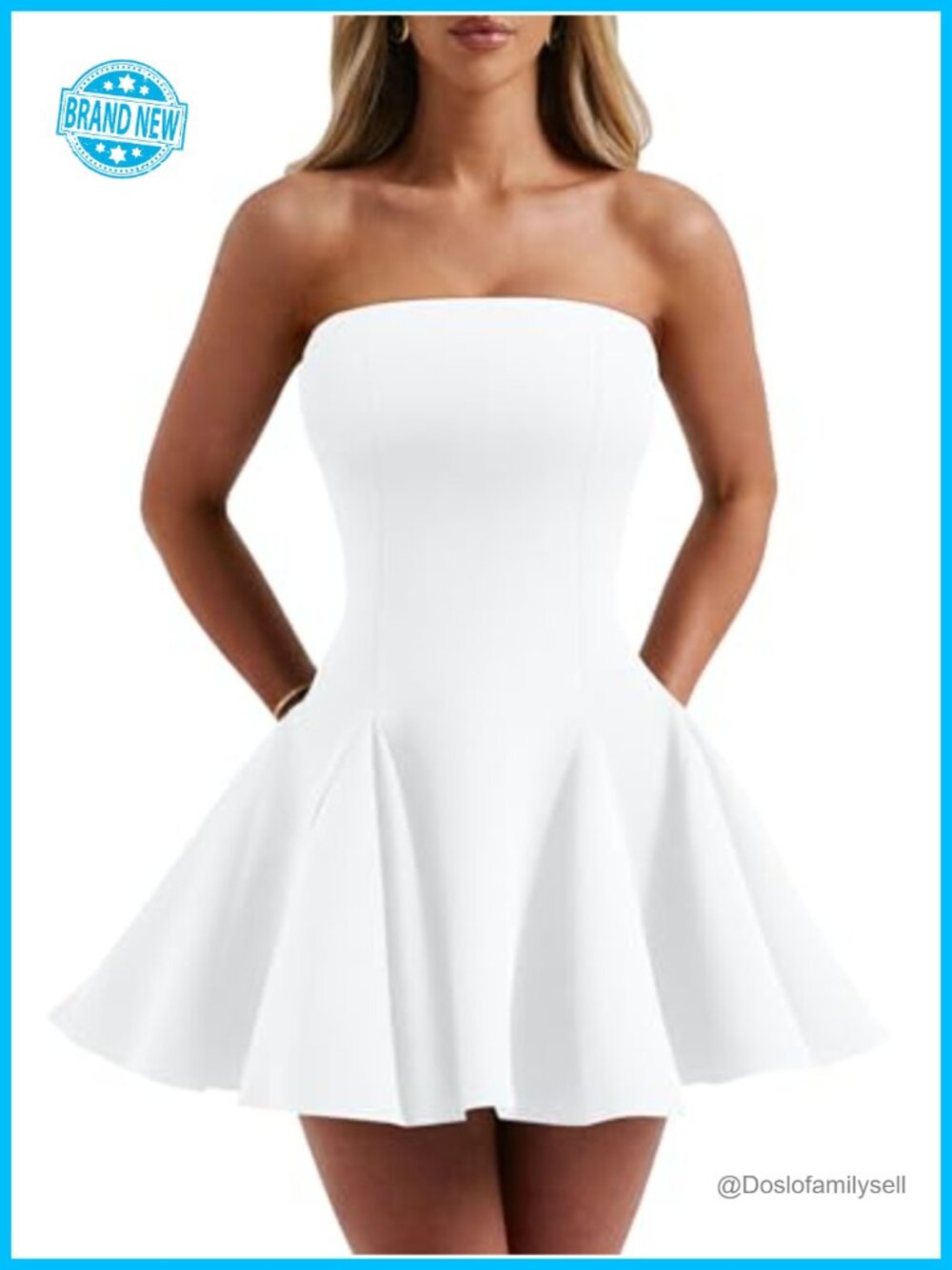 Strapless Mini Dress Sleeveless A-Line High Waist Ruffled Hem Party